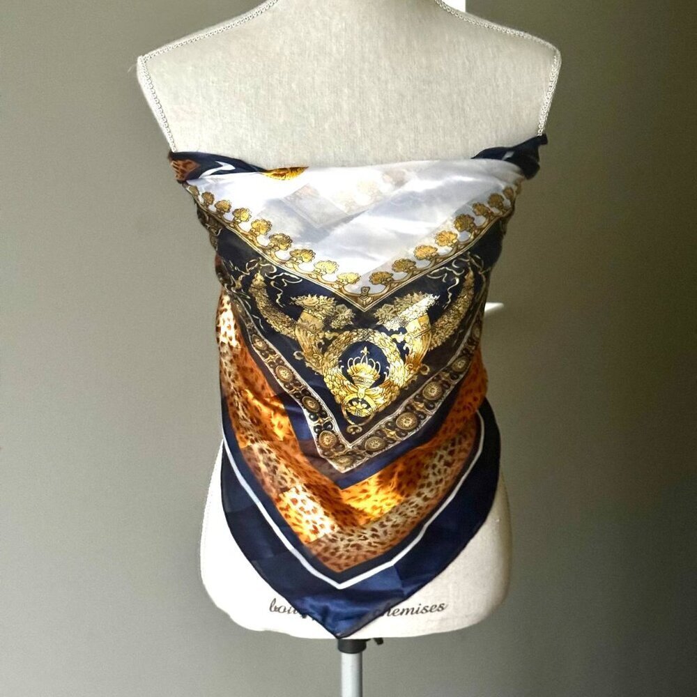 Vintage Extra Large Scarf with Leopard Print